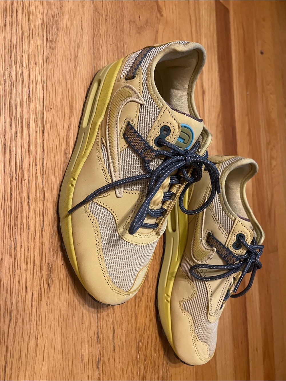 Travis Scott Yellow and Navy Mixed-Material Athletic Sneakers